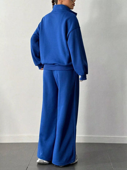 Half - Zip Long Sleeve Sweatshirt and Pants Set - Bratty Luxe