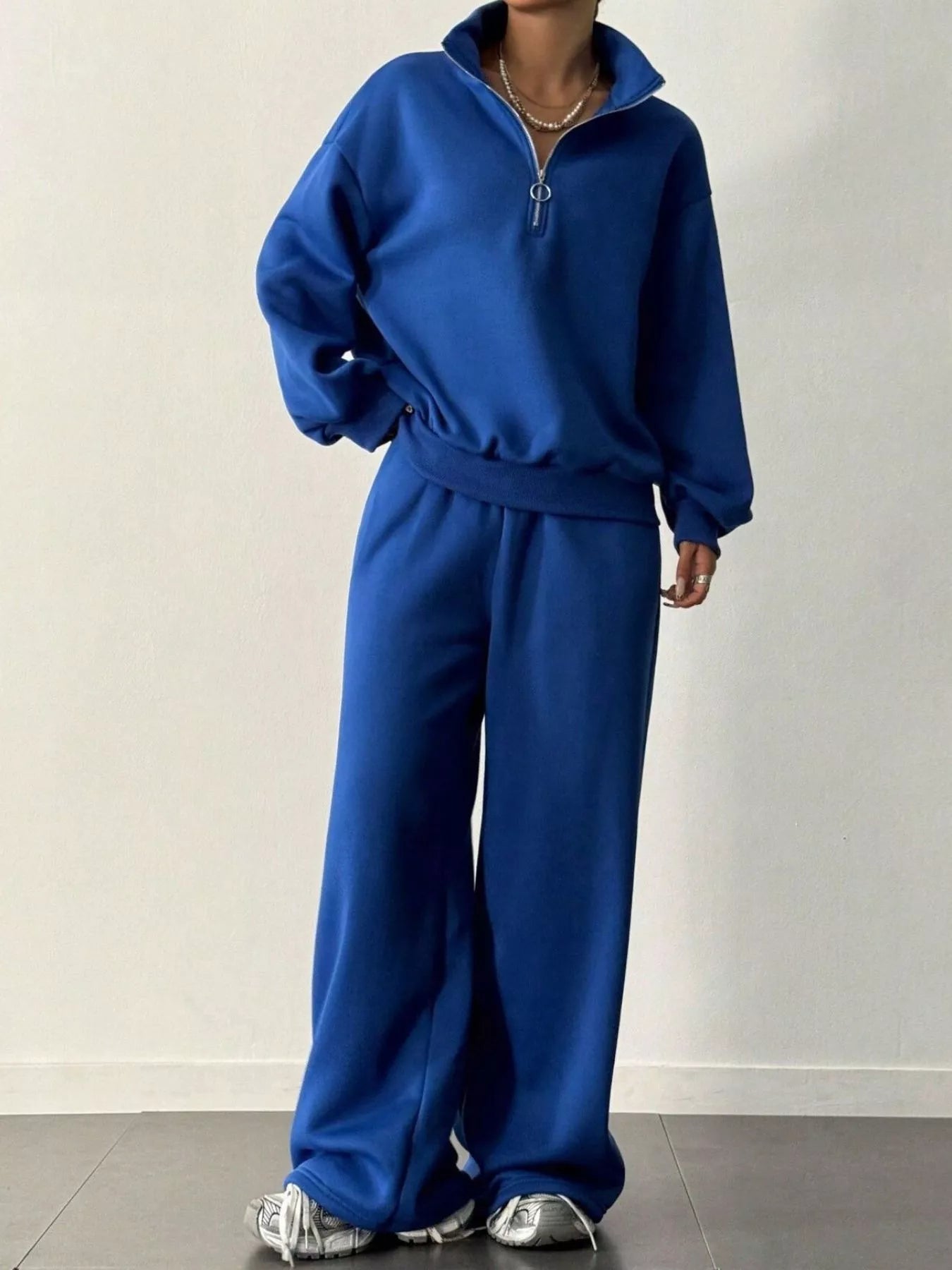 Half - Zip Long Sleeve Sweatshirt and Pants Set - Bratty Luxe