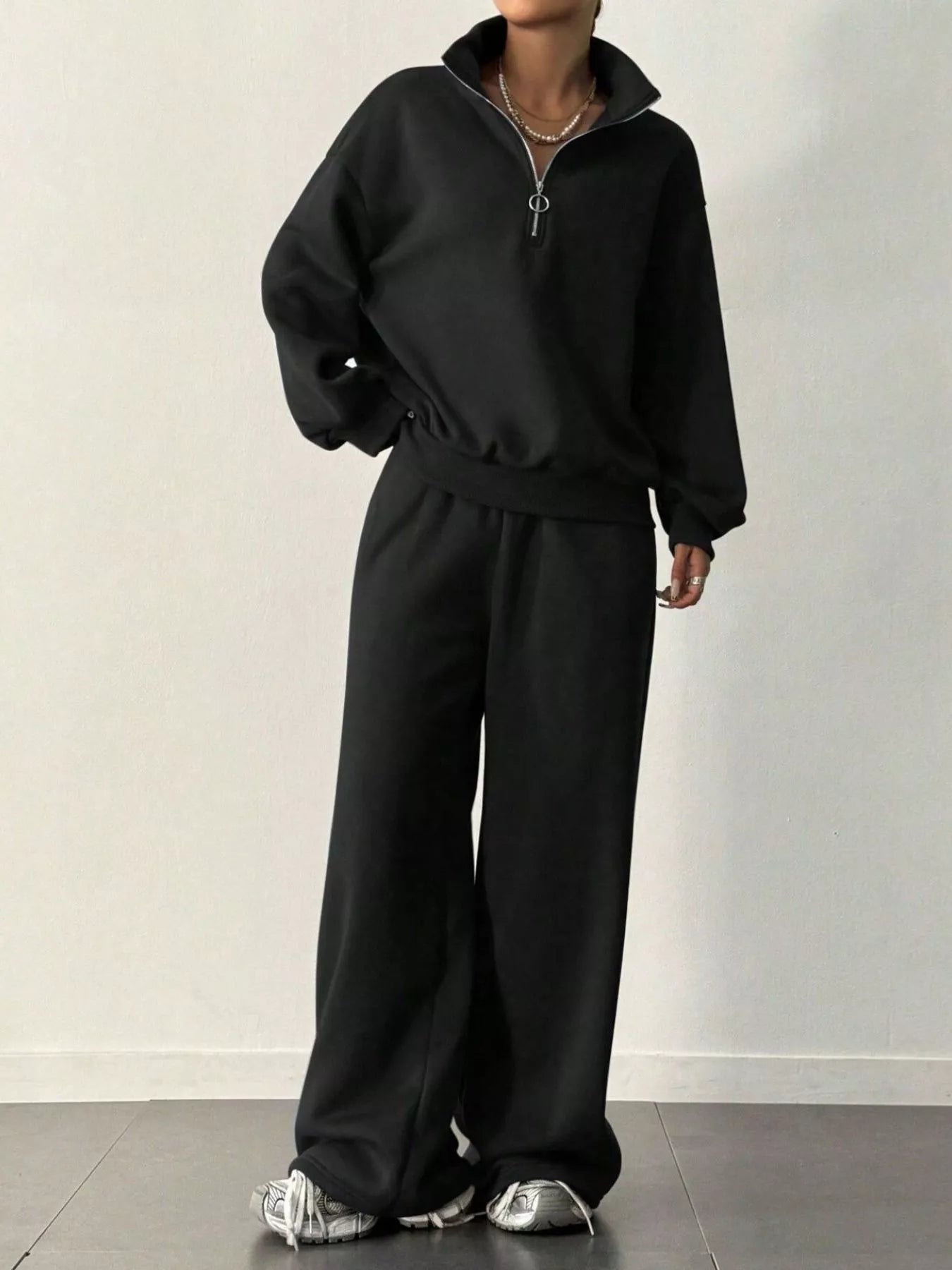 Half - Zip Long Sleeve Sweatshirt and Pants Set - Bratty Luxe