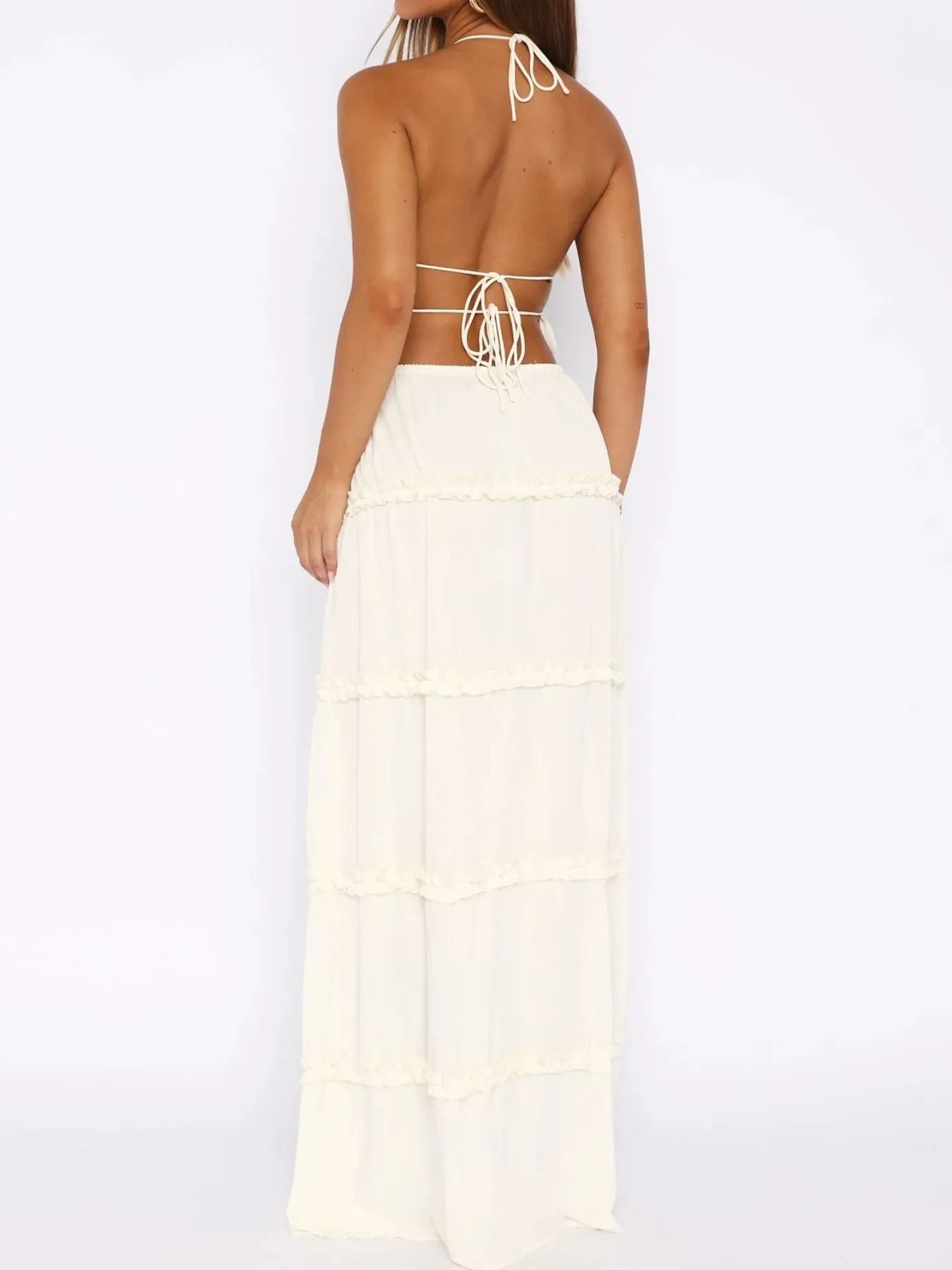 Halter Crop Backless Top and Maxi Skirt Set - Bratty Luxe