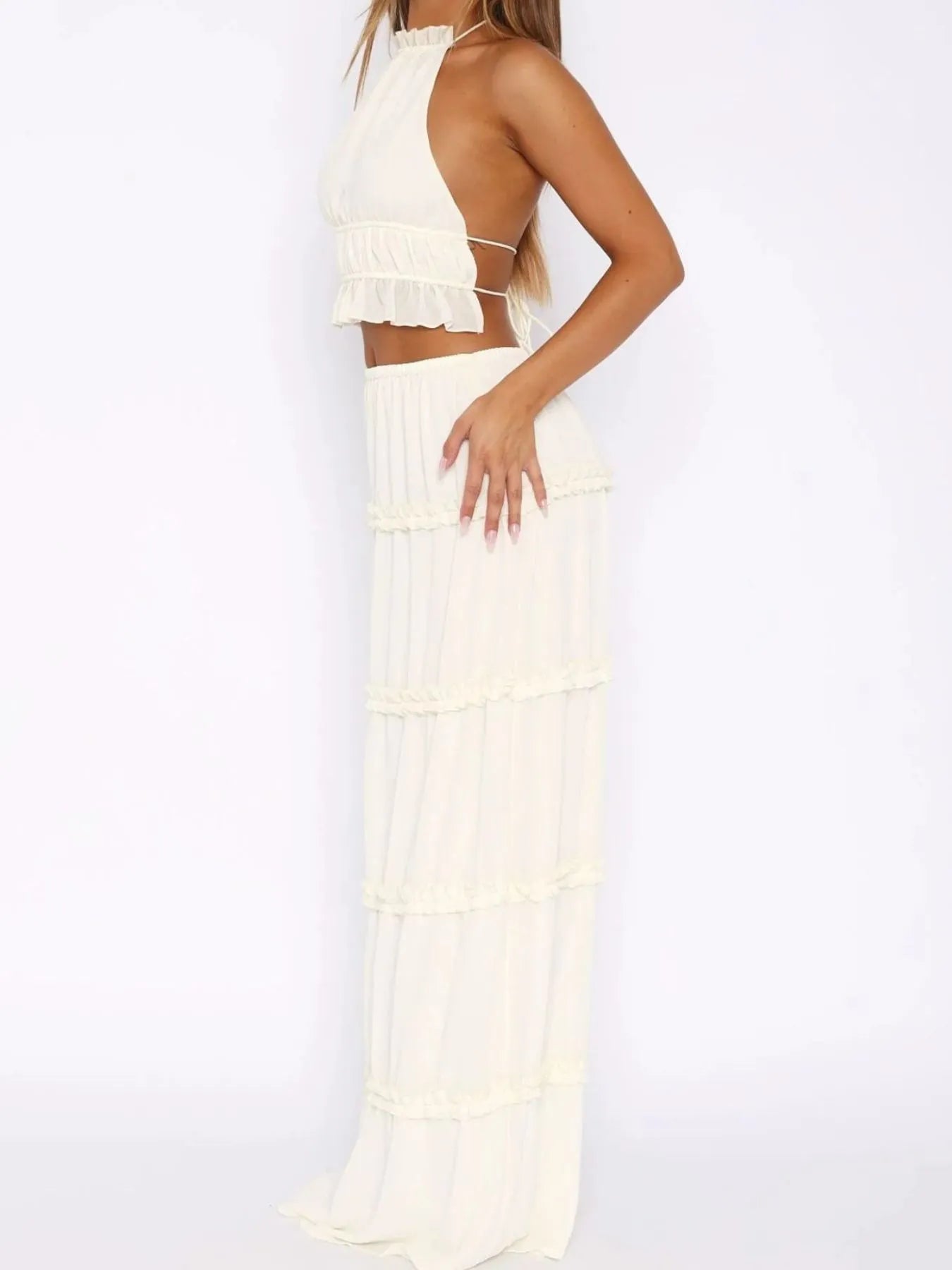 Halter Crop Backless Top and Maxi Skirt Set - Bratty Luxe