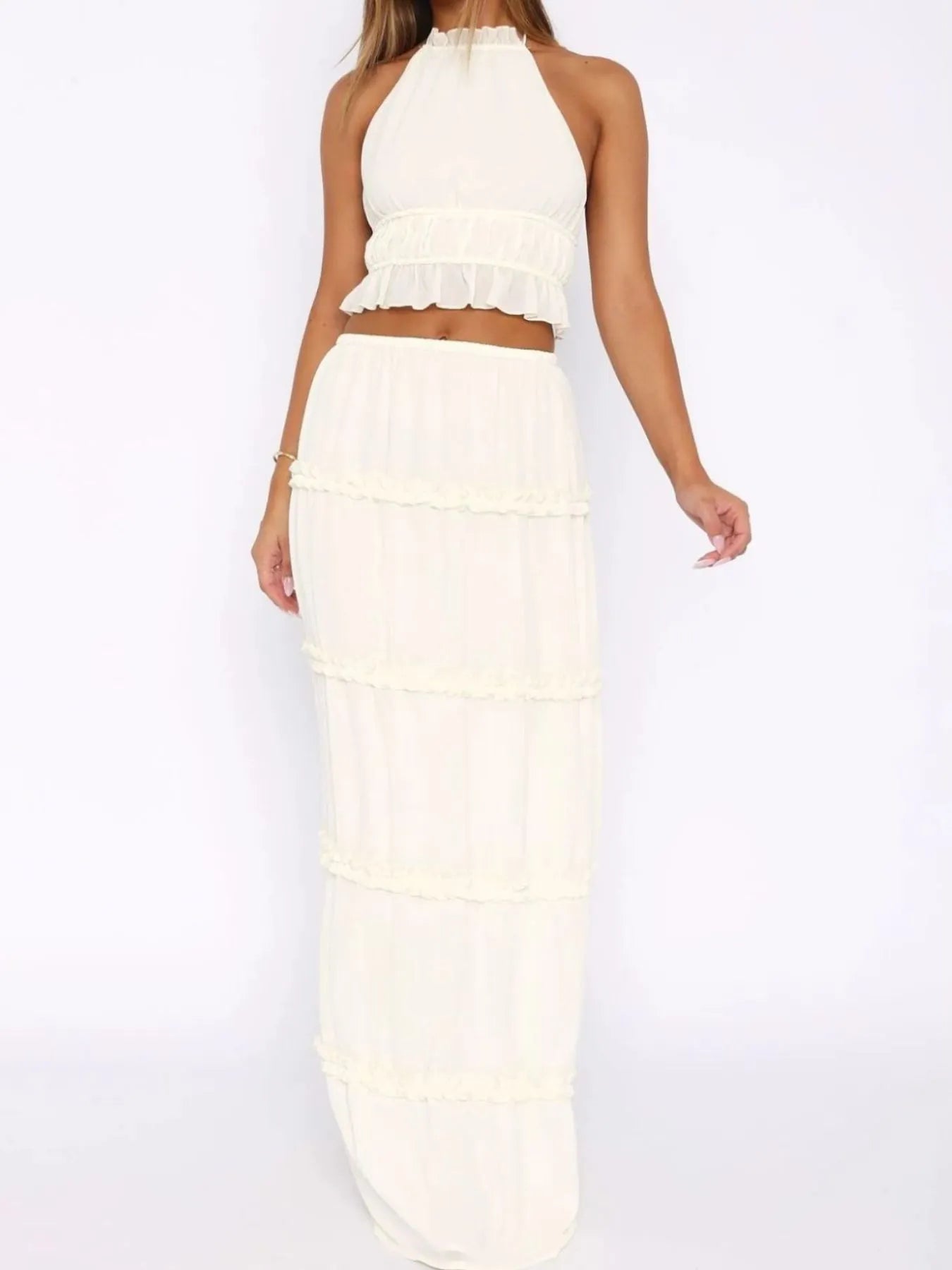 Halter Crop Backless Top and Maxi Skirt Set - Bratty Luxe