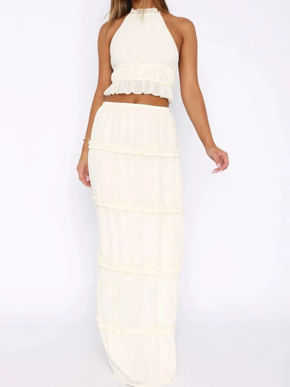 Halter Crop Backless Top and Maxi Skirt Set - Bratty Luxe