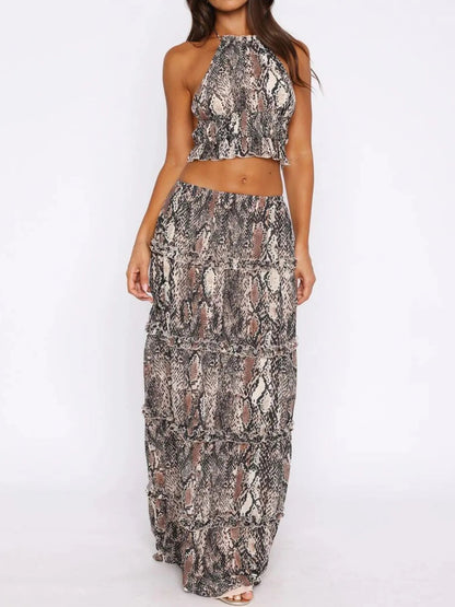 Halter Crop Backless Top and Maxi Skirt Set - Bratty Luxe