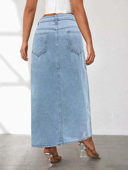 High Rise Slit Denim Skirt - Bratty Luxe