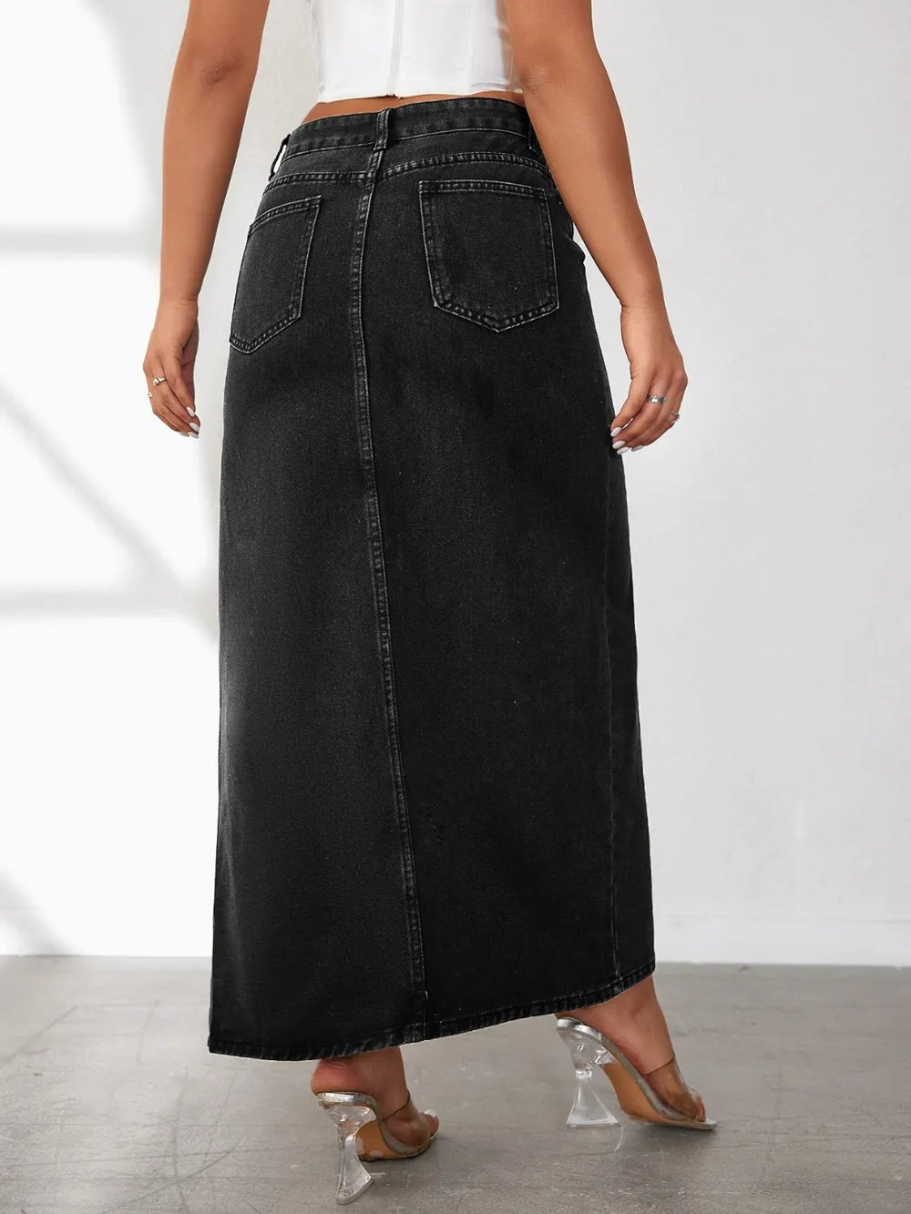 High Rise Slit Denim Skirt - Bratty Luxe