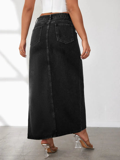 High Rise Slit Denim Skirt - Bratty Luxe