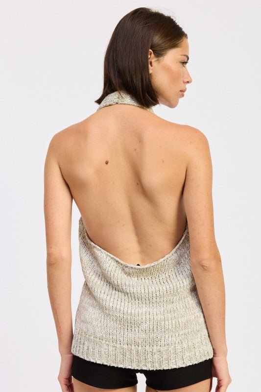 HLATER NECK BUTTON FRONT KNIT TOP - Bratty Luxe