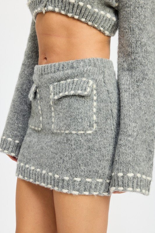 KNIT MINI SKIRT WITH CONTRASTED STITCHING - Bratty Luxe