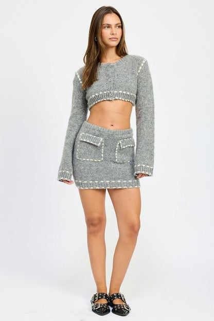 KNIT MINI SKIRT WITH CONTRASTED STITCHING - Bratty Luxe