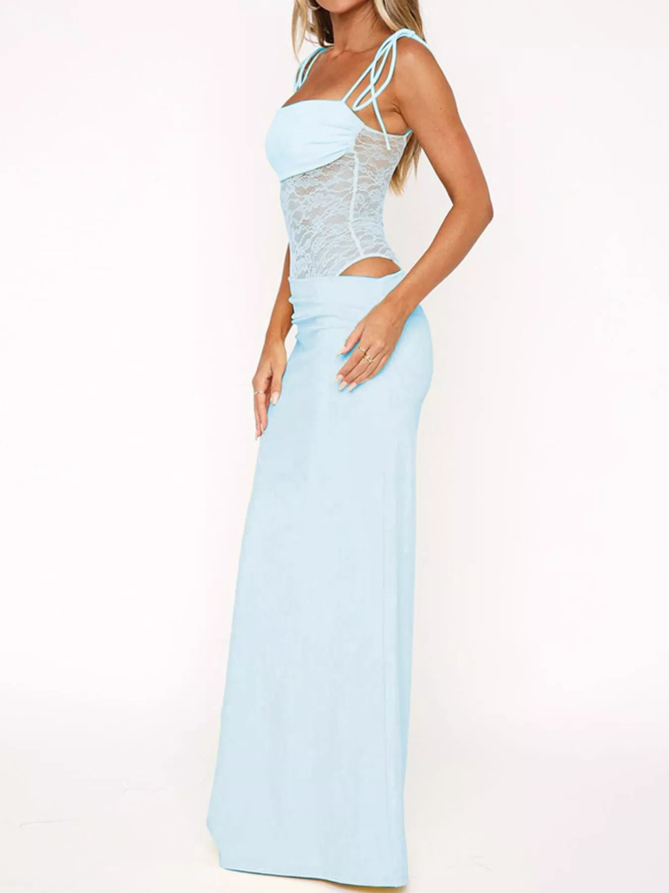 Lace Cutout Tie Shoulder Maxi Dress - Bratty Luxe