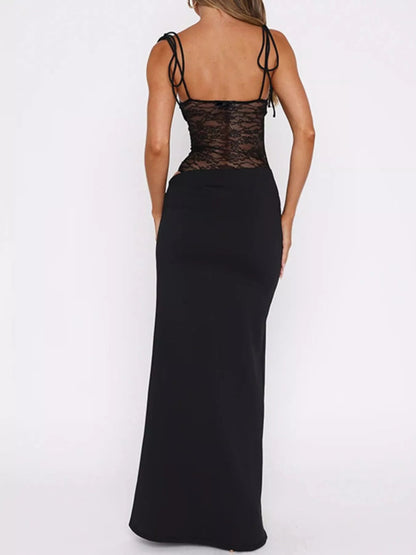 Lace Cutout Tie Shoulder Maxi Dress - Bratty Luxe