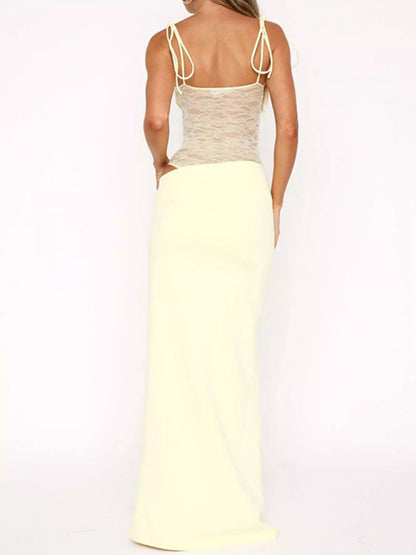 Lace Cutout Tie Shoulder Maxi Dress - Bratty Luxe