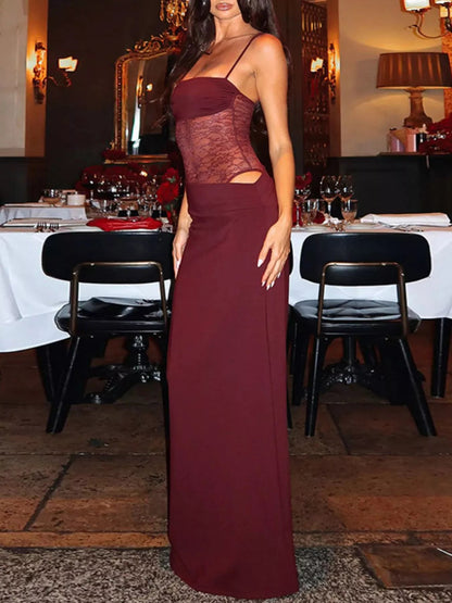 Lace Cutout Tie Shoulder Maxi Dress - Bratty Luxe