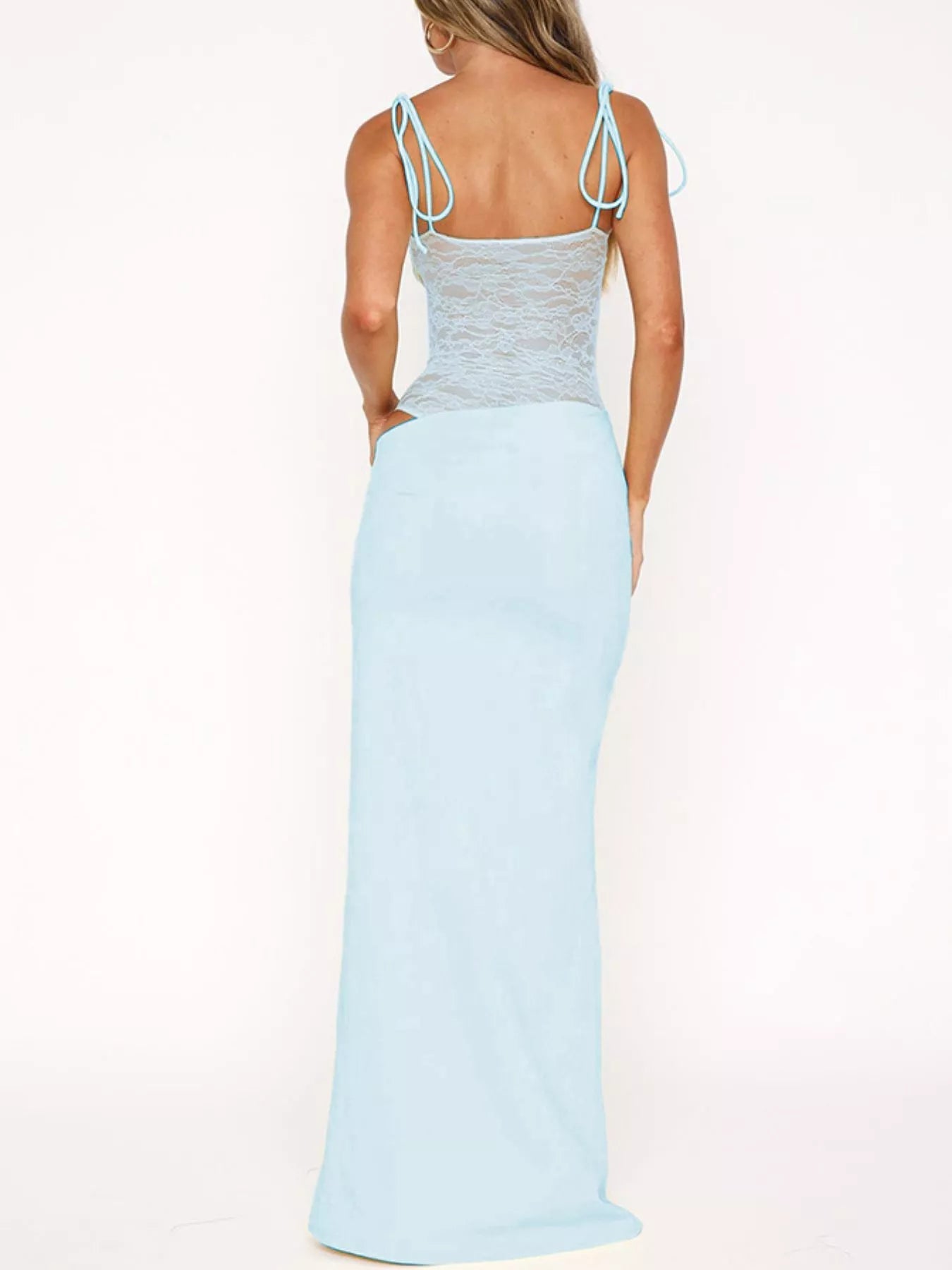 Lace Cutout Tie Shoulder Maxi Dress - Bratty Luxe