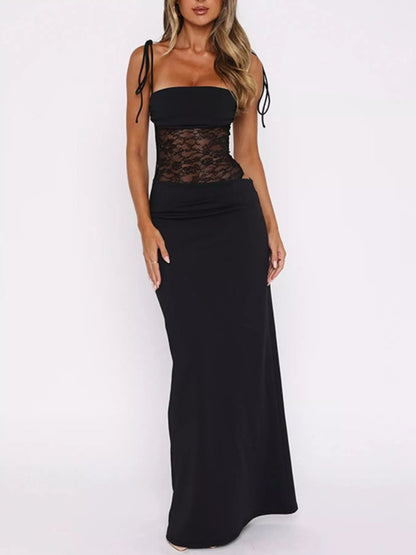 Lace Cutout Tie Shoulder Maxi Dress - Bratty Luxe