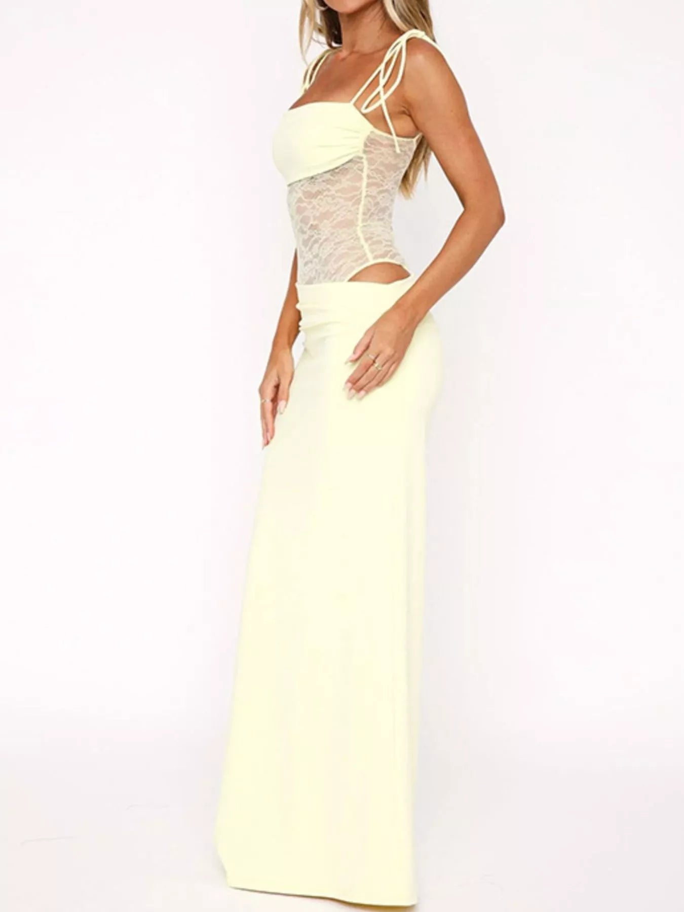 Lace Cutout Tie Shoulder Maxi Dress - Bratty Luxe