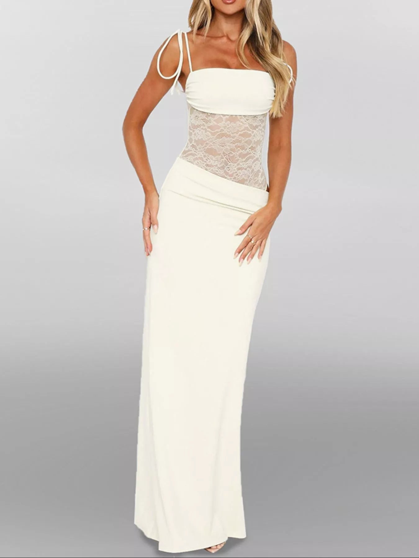 Lace Cutout Tie Shoulder Maxi Dress - Bratty Luxe
