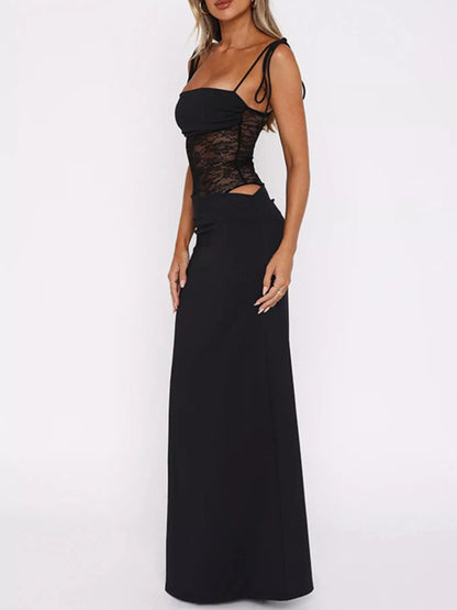 Lace Cutout Tie Shoulder Maxi Dress - Bratty Luxe