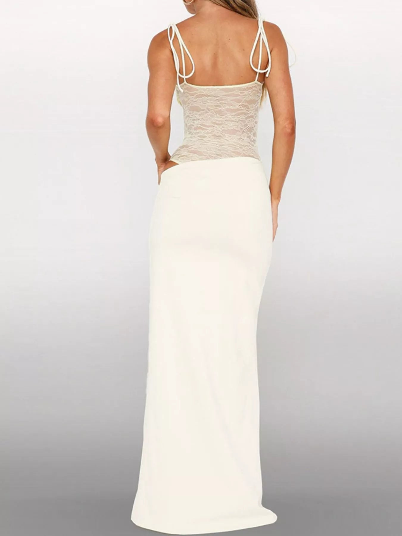 Lace Cutout Tie Shoulder Maxi Dress - Bratty Luxe
