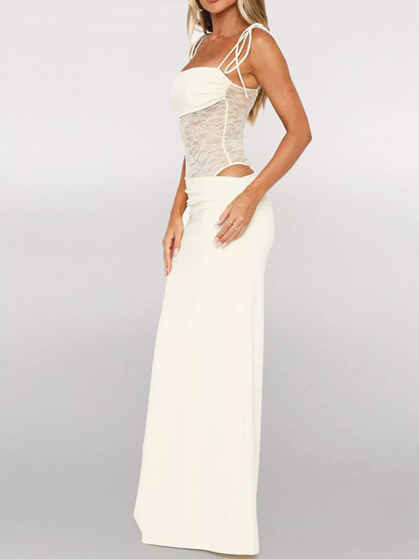 Lace Cutout Tie Shoulder Maxi Dress - Bratty Luxe