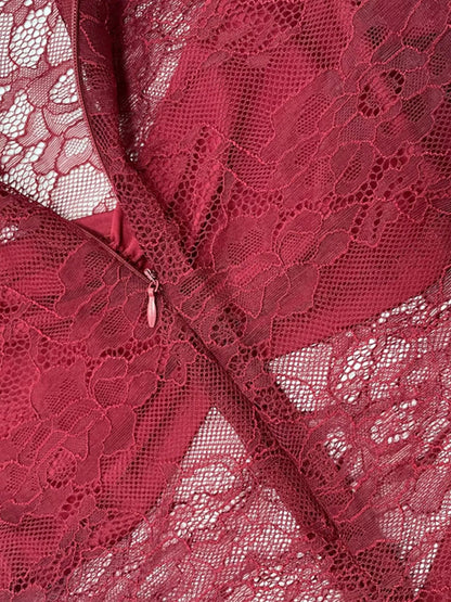 Lace Sheer Mock Neck Long Sleeve Maxi Dress - Bratty Luxe