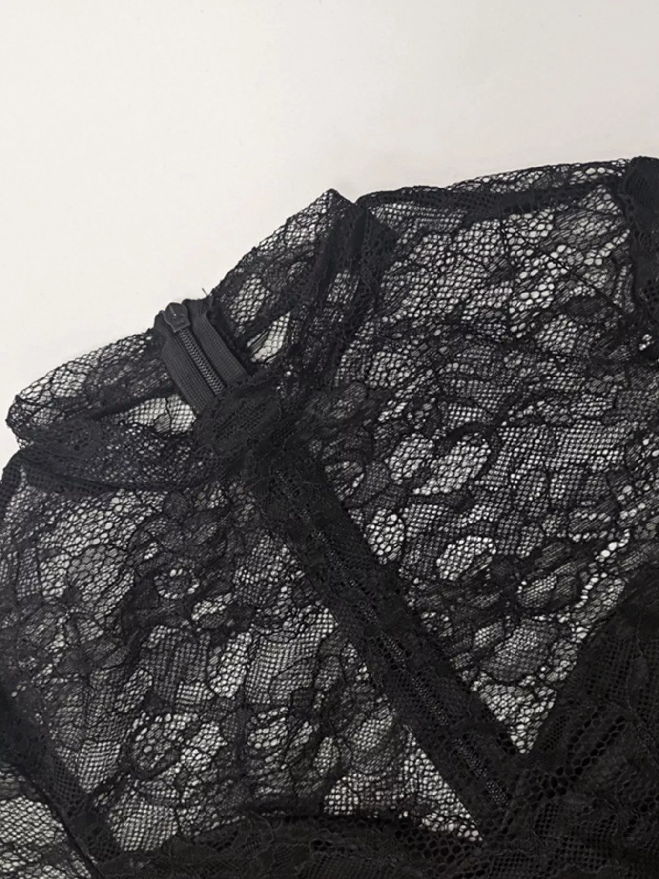 Lace Sheer Mock Neck Long Sleeve Maxi Dress - Bratty Luxe