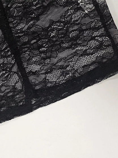 Lace Sheer Mock Neck Long Sleeve Maxi Dress - Bratty Luxe