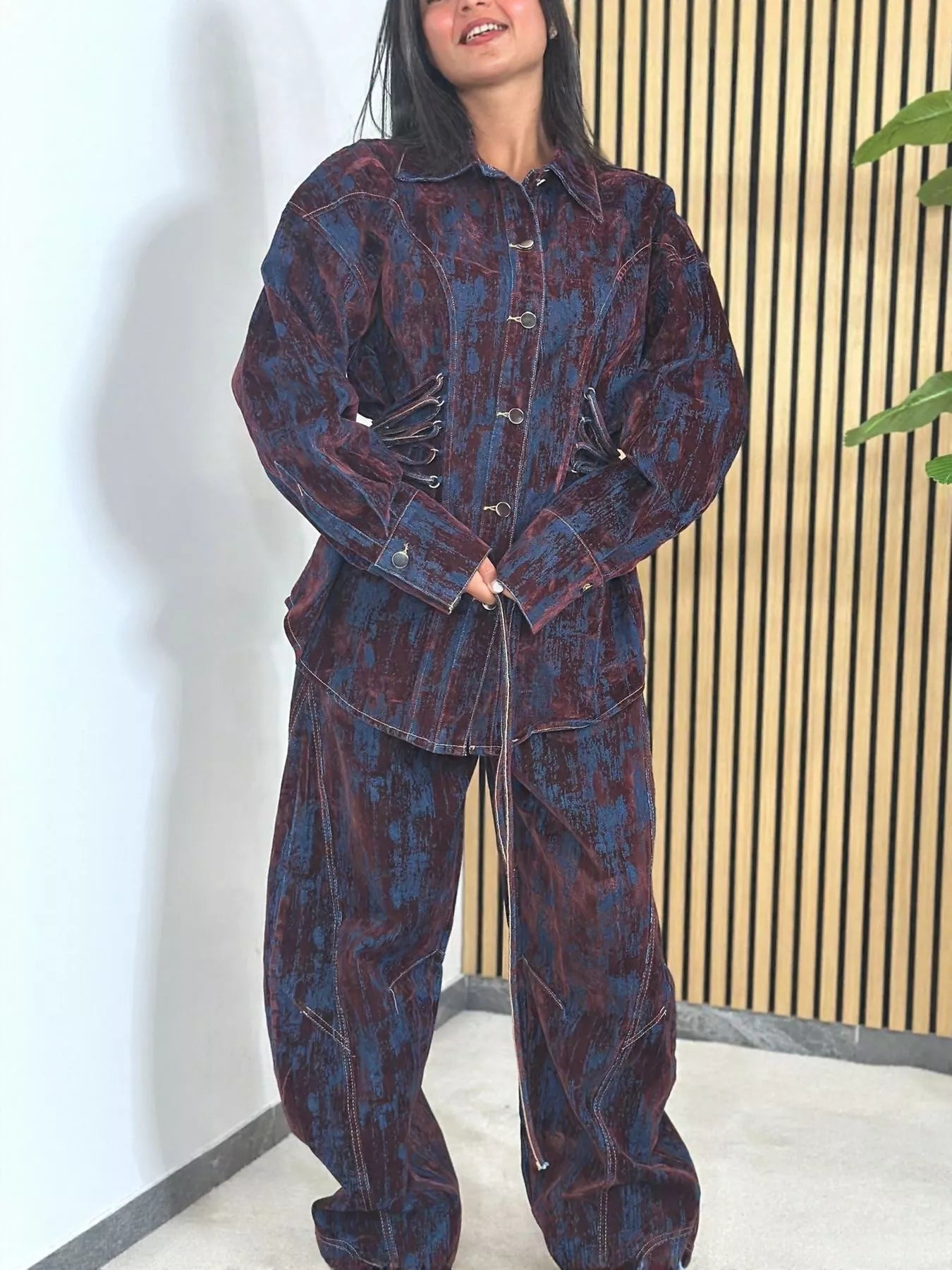 Lace Up Button Up Jacket and Jeans Denim Set - Bratty Luxe