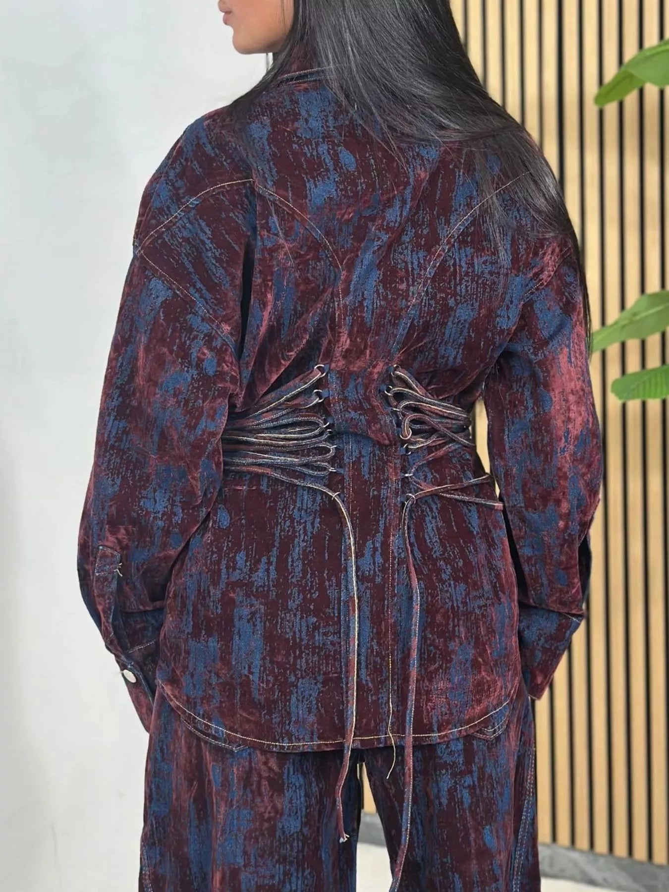 Lace Up Button Up Jacket and Jeans Denim Set - Bratty Luxe