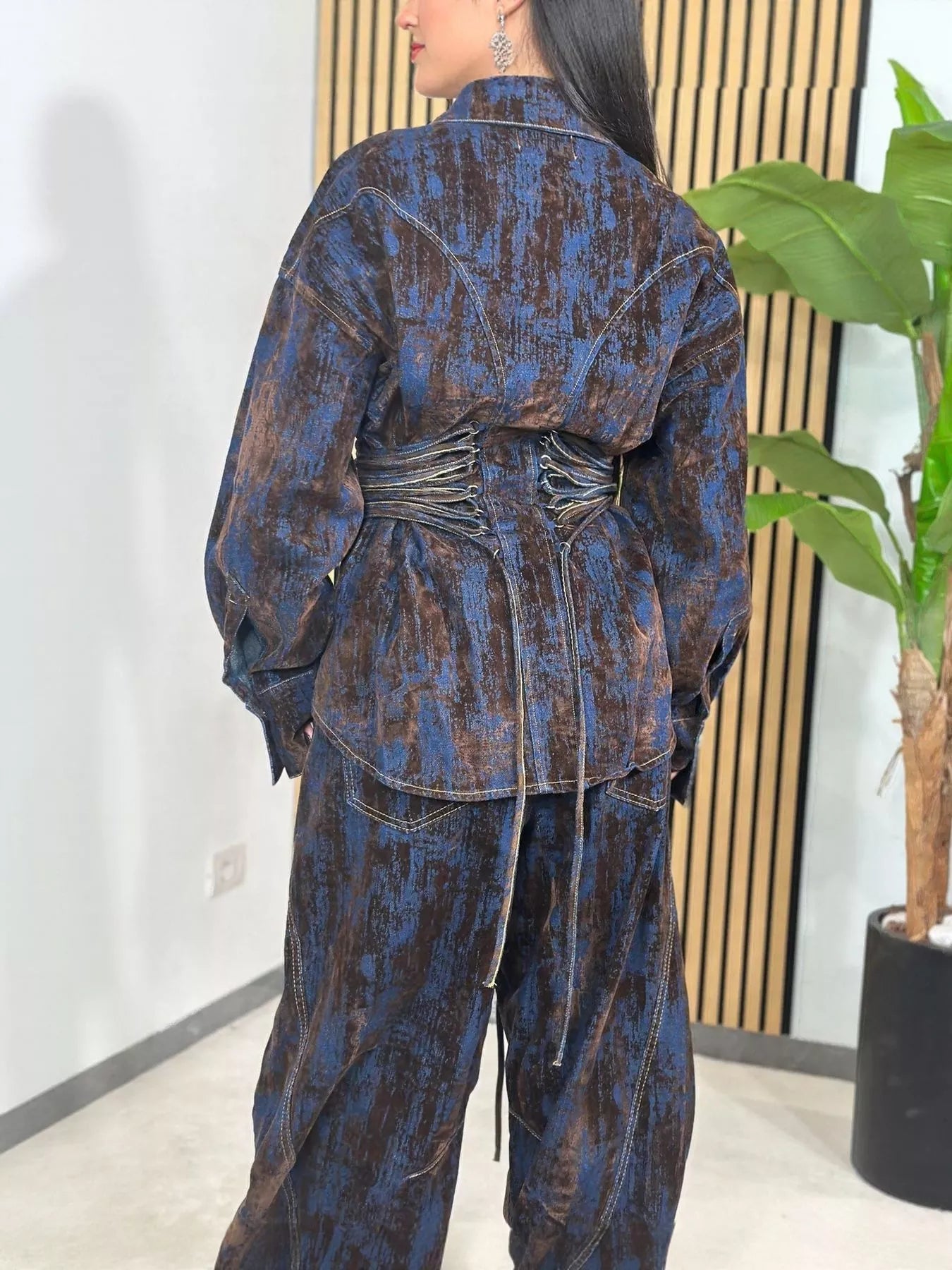 Lace Up Button Up Jacket and Jeans Denim Set - Bratty Luxe