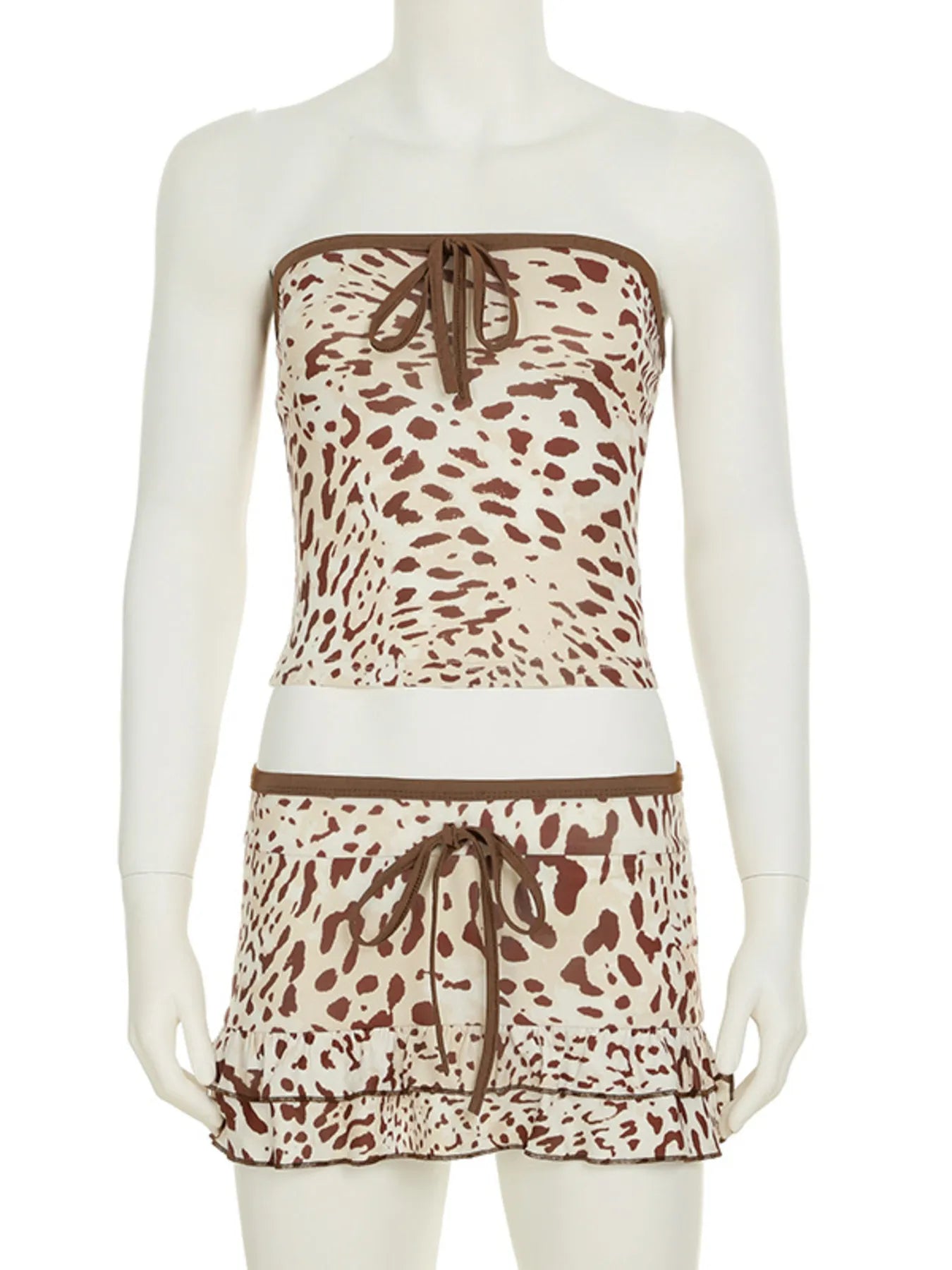Leopard Print Strapless Top and Skirt Two - Piece Set - Bratty Luxe