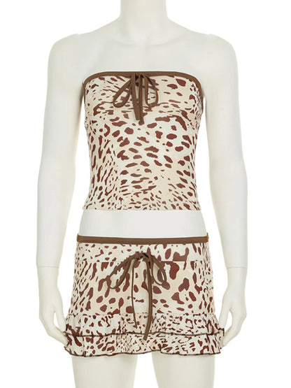 Leopard Print Strapless Top and Skirt Two - Piece Set - Bratty Luxe