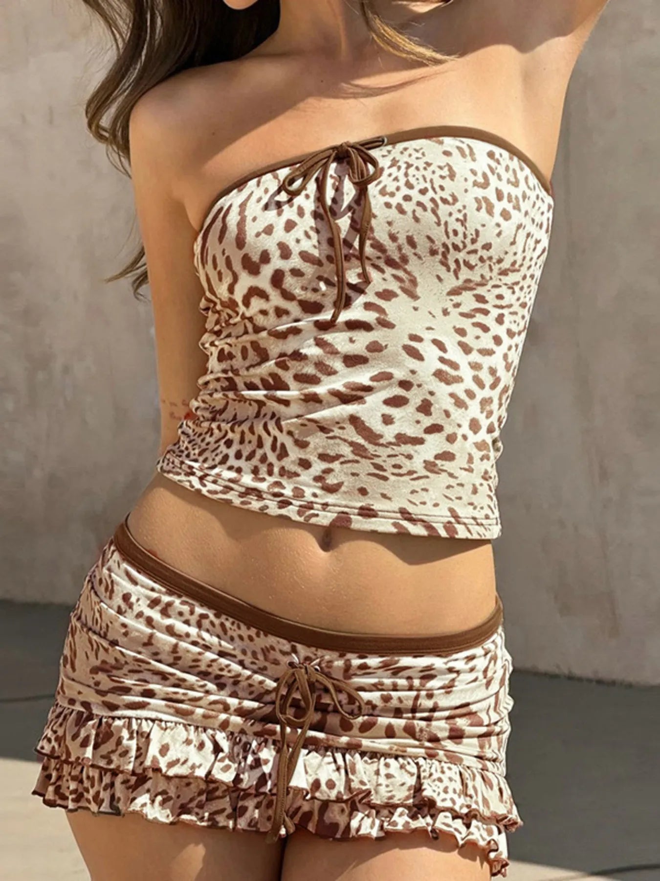 Leopard Print Strapless Top and Skirt Two - Piece Set - Bratty Luxe