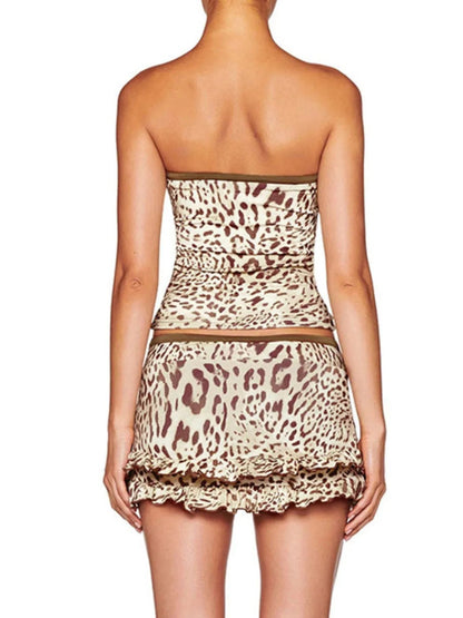 Leopard Print Strapless Top and Skirt Two - Piece Set - Bratty Luxe