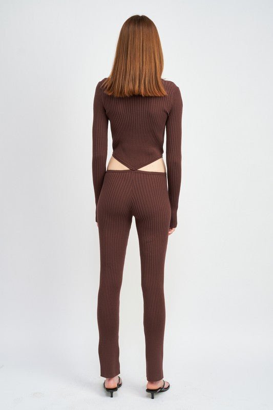 LONG SLEEVE BUTTON UP JUMPSUIT WITH SIDE CUT OUTS - Bratty Luxe