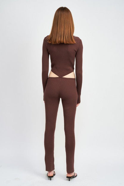 LONG SLEEVE BUTTON UP JUMPSUIT WITH SIDE CUT OUTS - Bratty Luxe