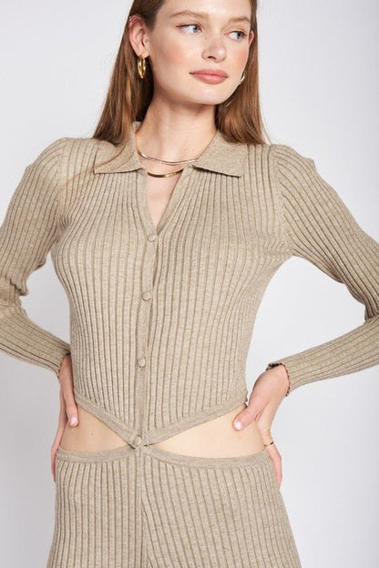 LONG SLEEVE BUTTON UP JUMPSUIT WITH SIDE CUT OUTS - Bratty Luxe