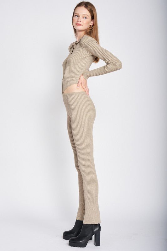 LONG SLEEVE BUTTON UP JUMPSUIT WITH SIDE CUT OUTS - Bratty Luxe