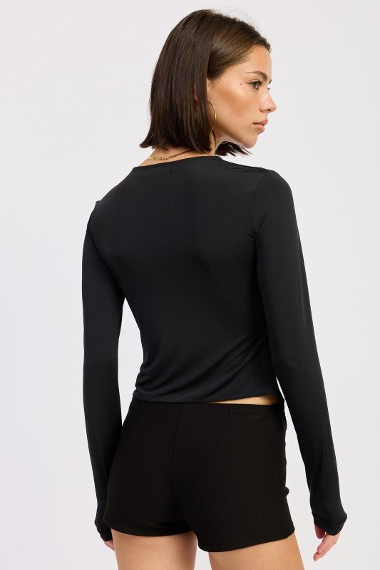 LONG SLEEVE FRONT RING RUCHED TOP - Bratty Luxe