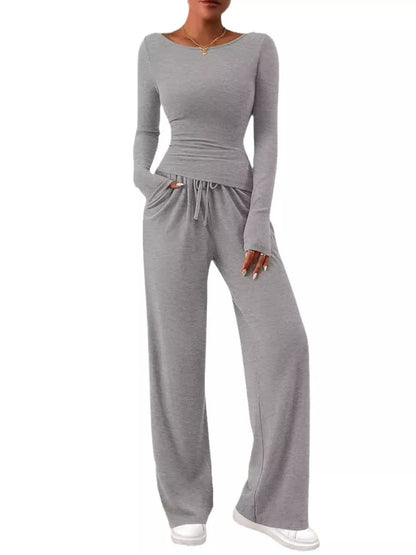 Long Sleeve Top and Wide Leg Pants Set - Bratty Luxe