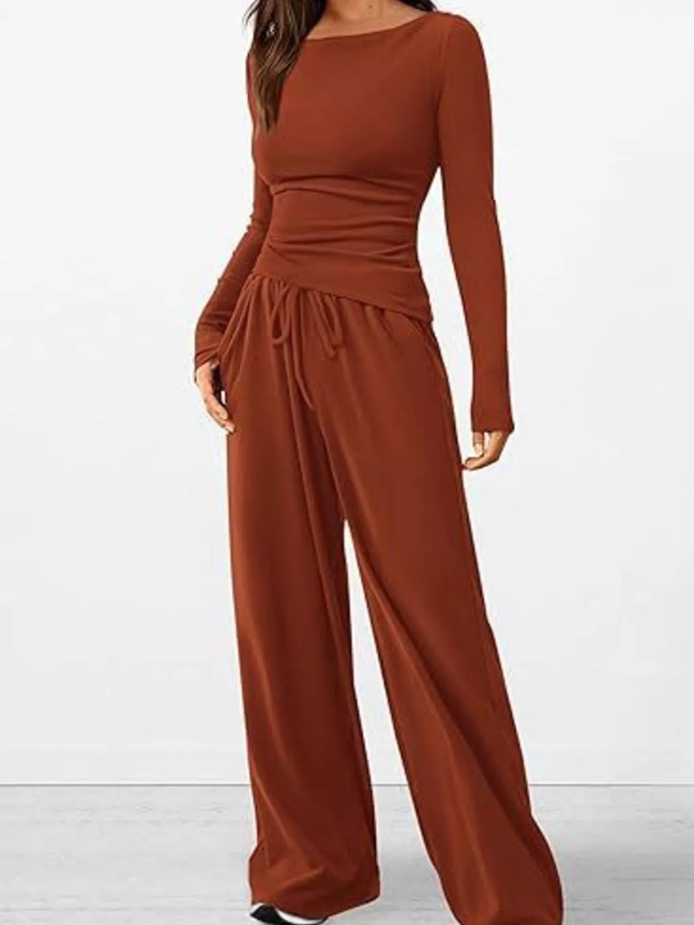 Long Sleeve Top and Wide Leg Pants Set - Bratty Luxe