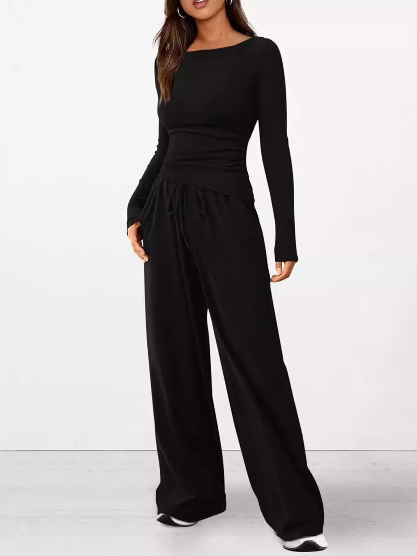 Long Sleeve Top and Wide Leg Pants Set - Bratty Luxe
