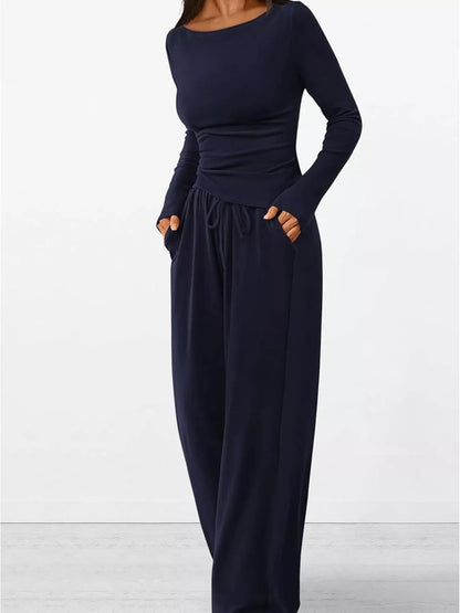 Long Sleeve Top and Wide Leg Pants Set - Bratty Luxe
