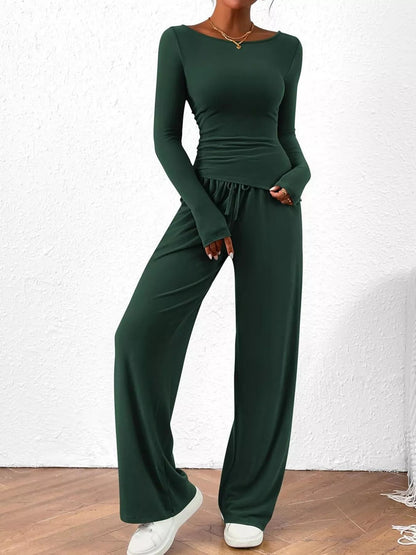 Long Sleeve Top and Wide Leg Pants Set - Bratty Luxe