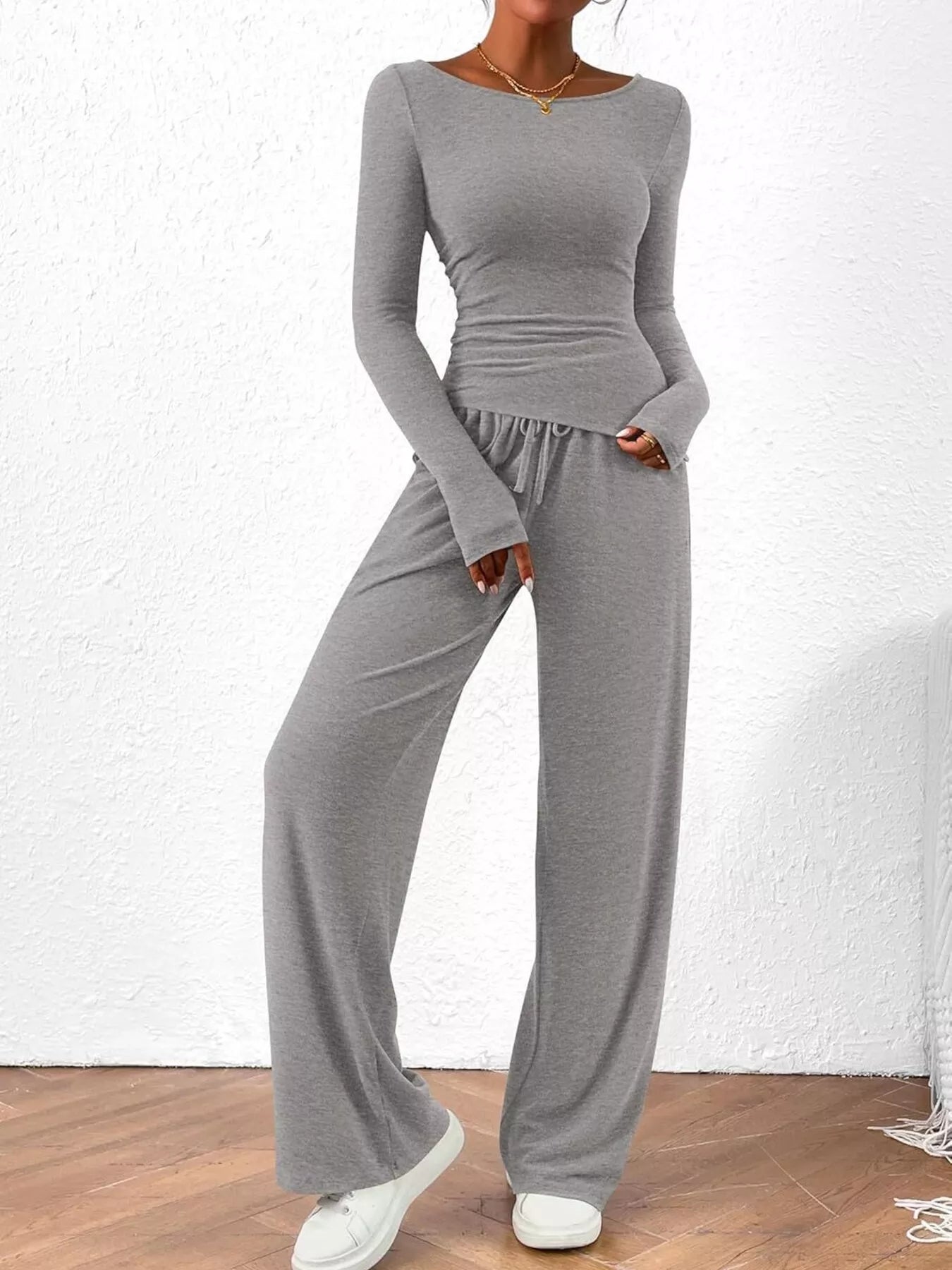 Long Sleeve Top and Wide Leg Pants Set - Bratty Luxe