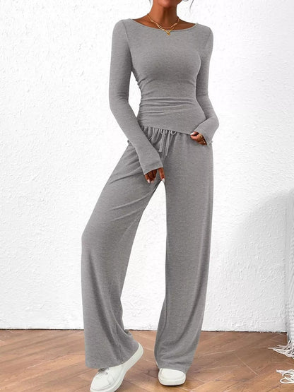 Long Sleeve Top and Wide Leg Pants Set - Bratty Luxe
