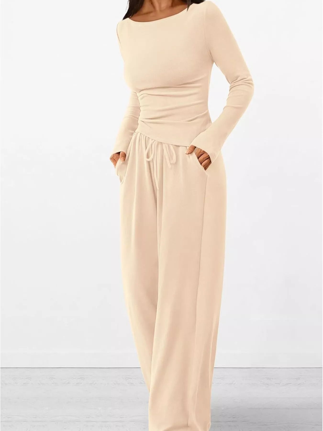 Long Sleeve Top and Wide Leg Pants Set - Bratty Luxe
