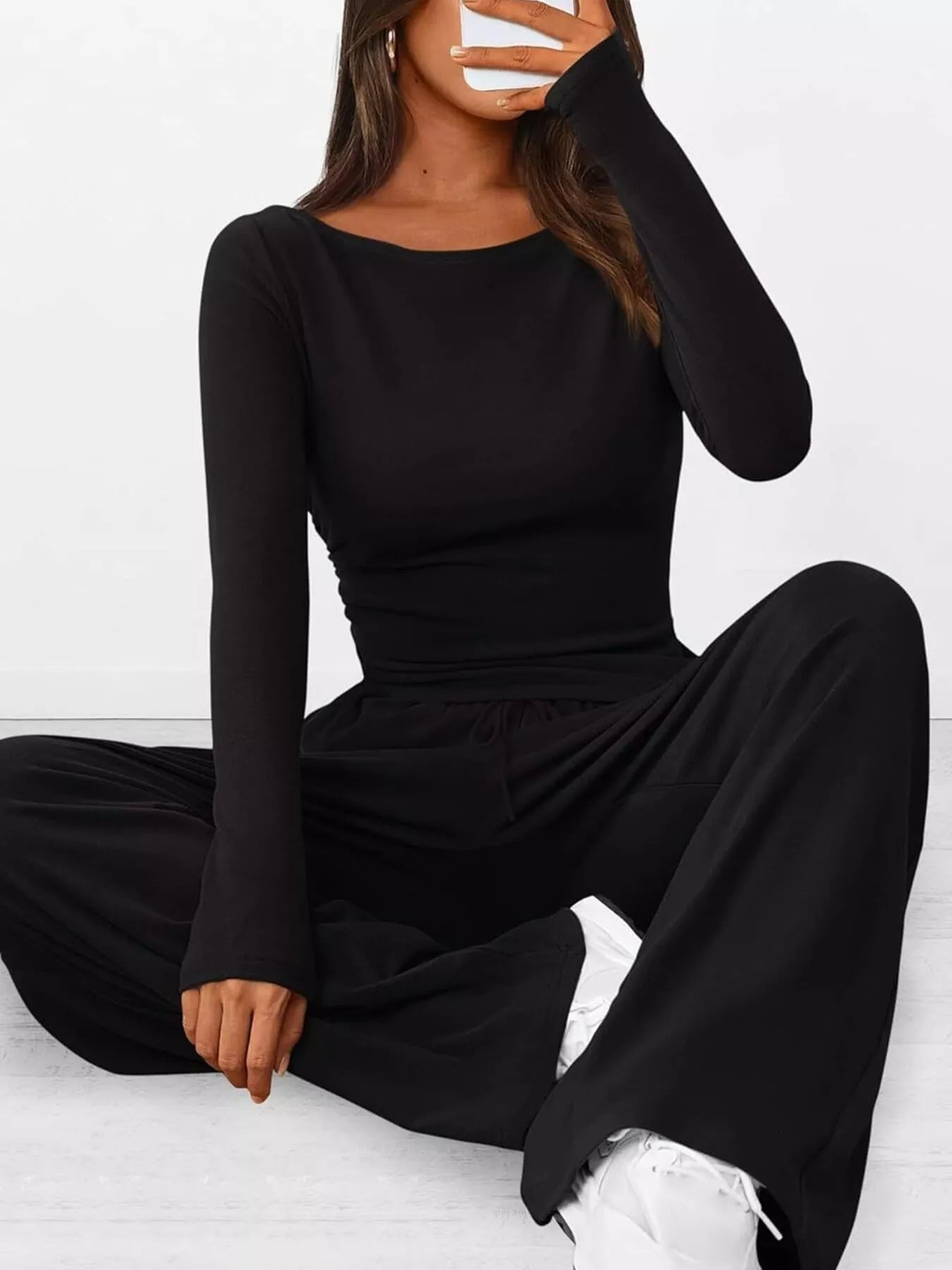 Long Sleeve Top and Wide Leg Pants Set - Bratty Luxe