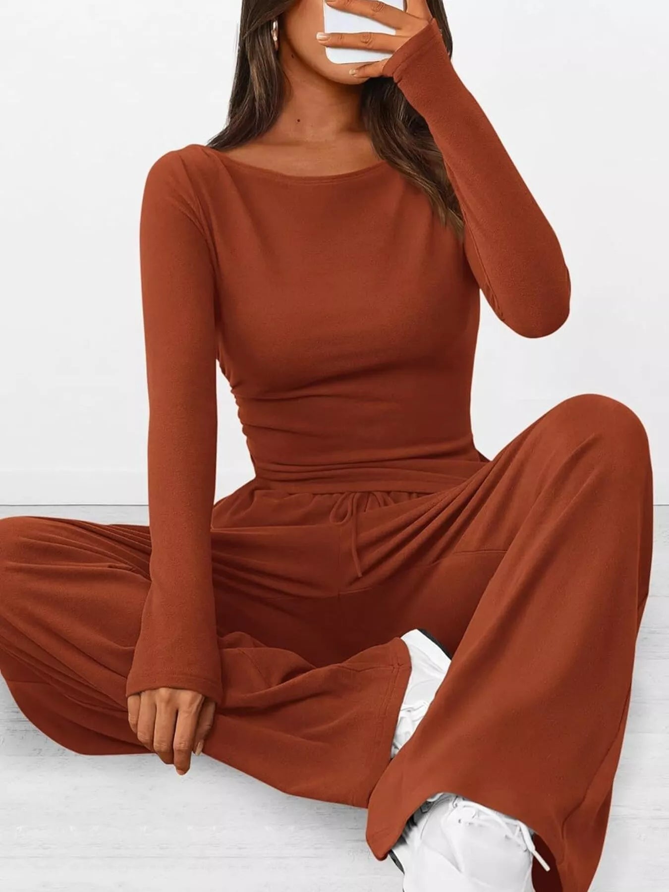 Long Sleeve Top and Wide Leg Pants Set - Bratty Luxe